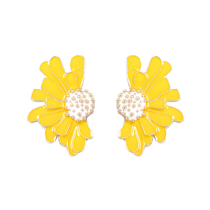 Alloy Enamel Floral Earrings - Stylish and Simple Flower Studs for a Fresh Accessory Look