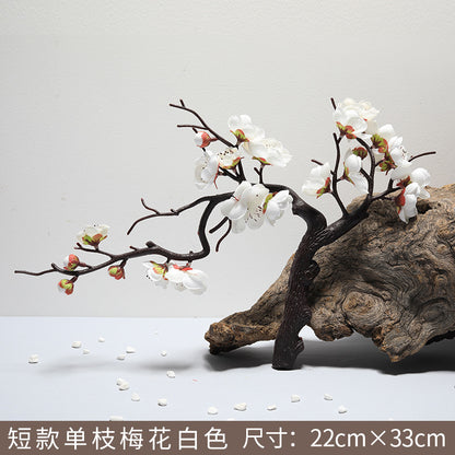 Realistic Plum Blossom Branch Faux Flower Bouquet - Elegant Plastic Home Decor for Living Room Vase Arrangements