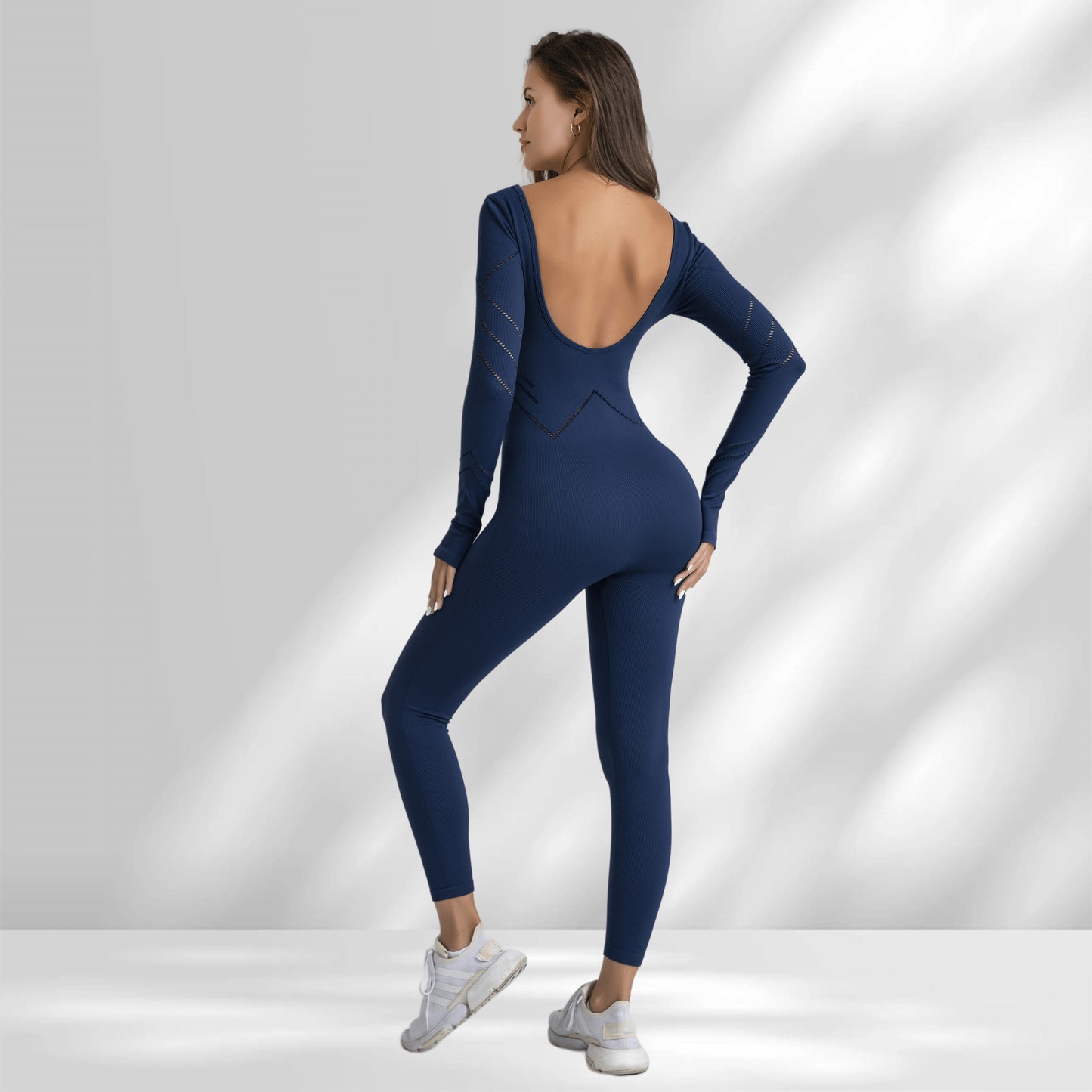 Women's Spring and Autumn Seamless Bodysuit Stretchy Quick Dry Yoga Outfit with Stunning Back Design for Running and Fitness