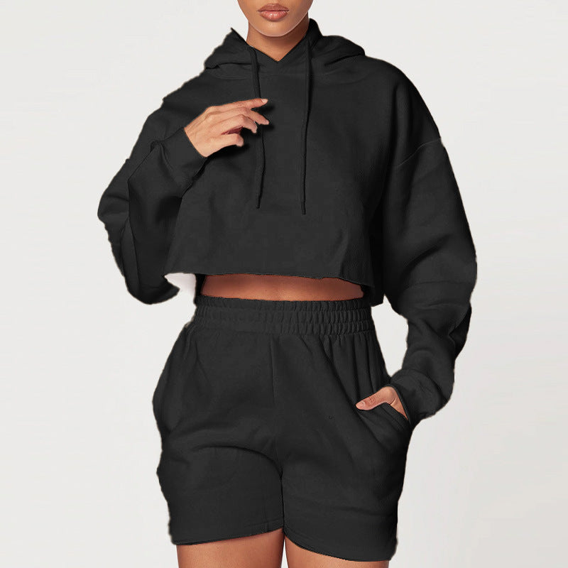 Women's Cropped Hoodie with Hood Streetwear Pullover for Running Fitness and Yoga Pair with Shorts