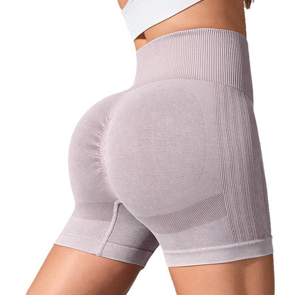 Seamless High Waisted Yoga Shorts Ribbed Peach Butt Enhancing 3 Inch Workout Pants for Compression and Quick Dry Fitness