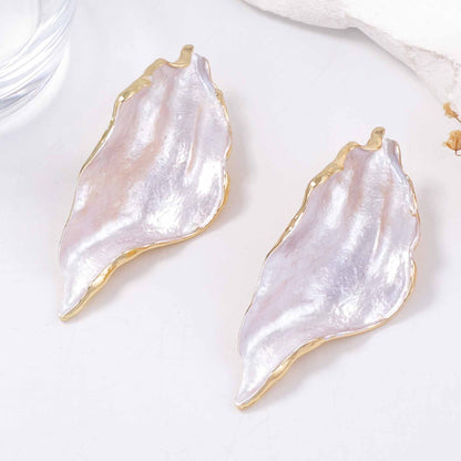 Trendy and Chic Irregular Pleated Alloy Drop Oil Leaf Earrings – Versatile Accessory for Everyday Elegance