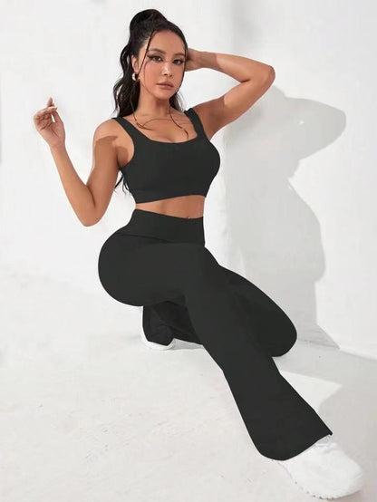 Women's Yoga Outfit Set Sporty Tank Top and Flare Pants for Outdoor Running Fitness and Quick Dry Training Gear