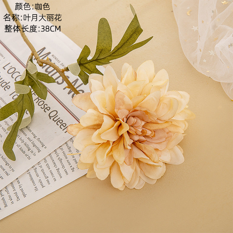 Realistic Dahlia Artificial Flower - Lifelike Green Plant Wedding Decor, Perfect for INS-inspired Events | MW66789