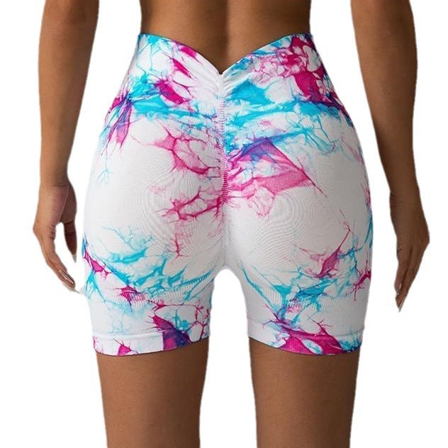 Seamless High Waisted Tie Dye Yoga Shorts for Women Peach Butt Enhancing Fitness Shorts for Comfort and Style