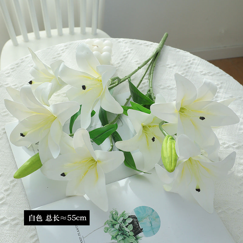 Realistic Faux Lily Wedding Bouquet - 9-Head Faux Floral Arrangement for Stunning Wedding Decorations, Hotel Centerpieces, and Event Styling