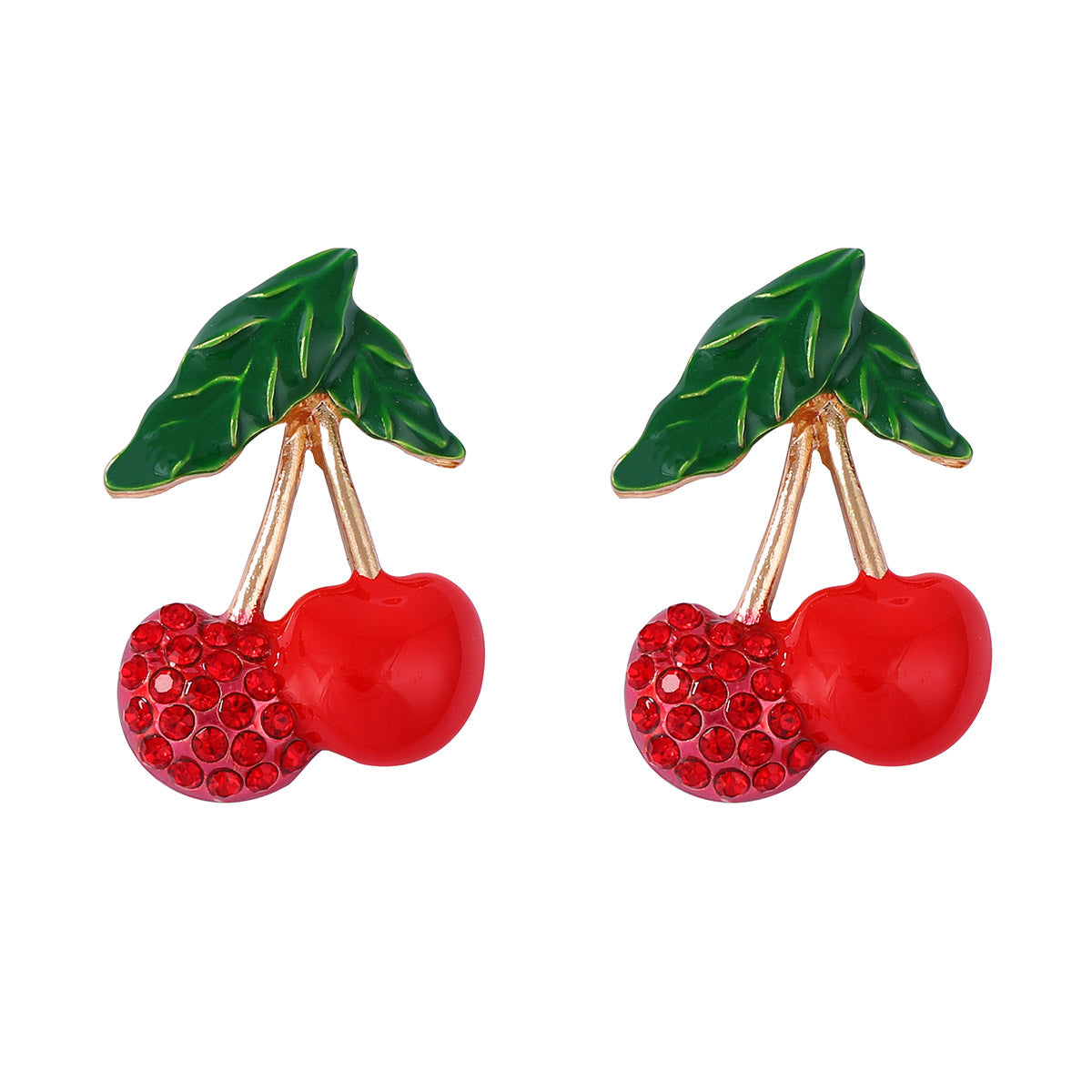 Charming Korean-Inspired Enamel Cherry Stud Earrings with Sparkling Zircon Stones – Elegant, Minimalist, and Perfect for Everyday Wear