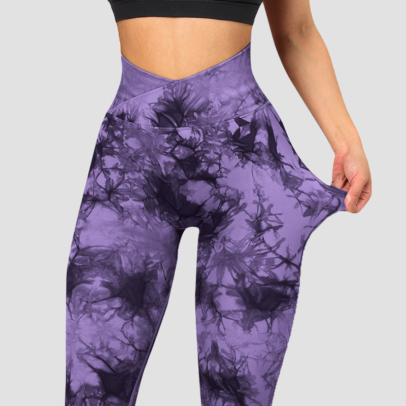 High Waisted Tight Fitting Yoga Pants for Women with Cross Dye Design Butt Lifting and Comfortable Workout Cycling Leggings