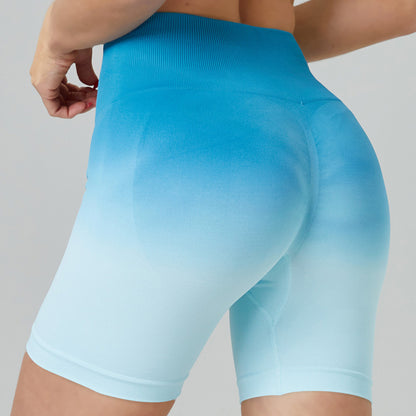 High Waisted Gradient Seamless Shorts for Women Breathable Sweat Resistant Peach Butt Lifting Tight Yoga and Fitness Pants