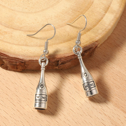 Unique Vintage Gothic-Inspired Silver Wine Bottle Drop Earrings - Hip Hop Punk Style, Perfect for Statement Fashion Lovers