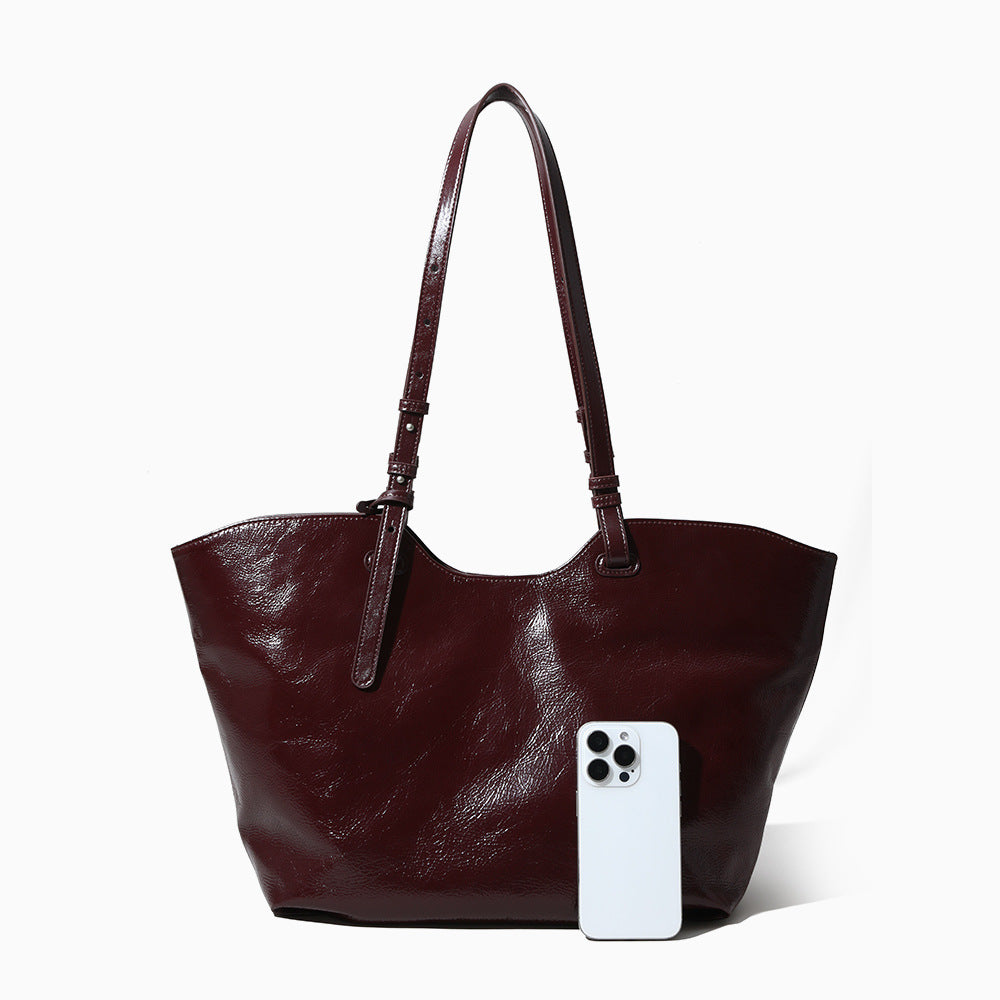 Genuine Leather Tote Bag for Women Large Capacity Feel for Commuting