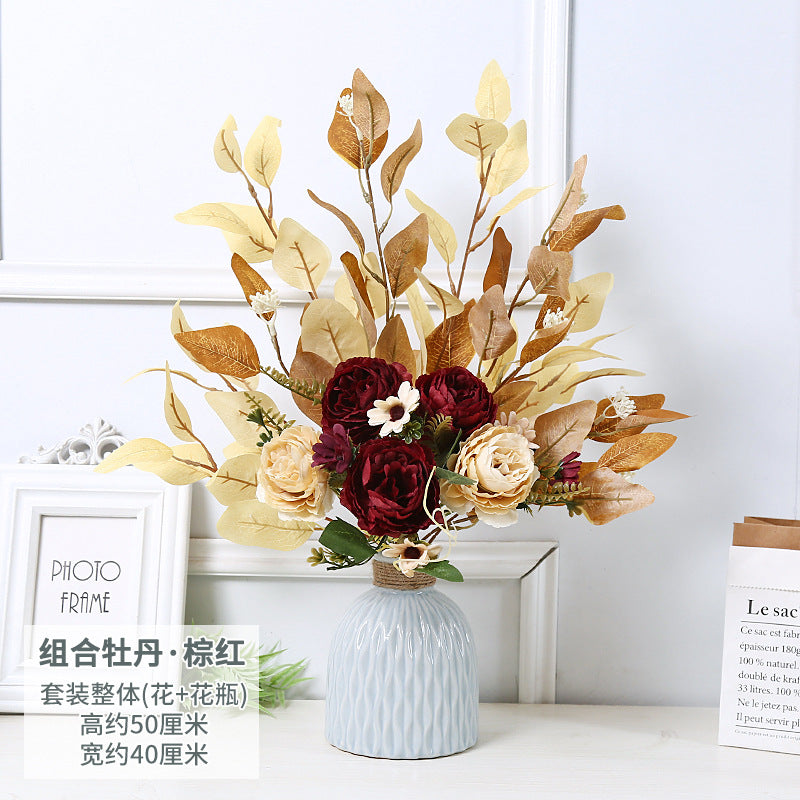 Elegant Faux Flower Arrangement - Lifelike Decorative Piece for Living Room | Luxurious Home Décor in Mediterranean Style