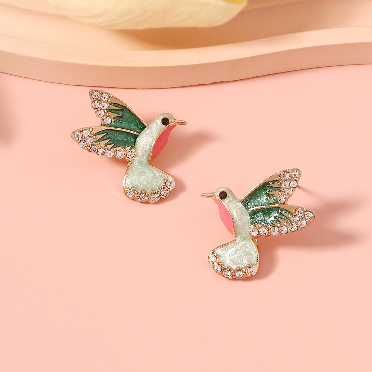 Elegant Vintage Style Enamel Bird Drop Earrings for Women - Unique Alloy Design with Sparkling Rhinestones