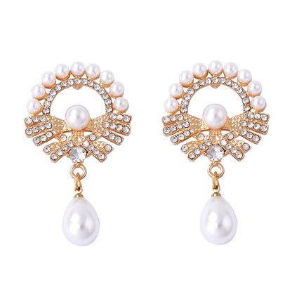 Exquisite Baroque-Inspired Flower Drop Earrings with Imitation Pearls and Sparkling Zirconia for Everyday Elegance