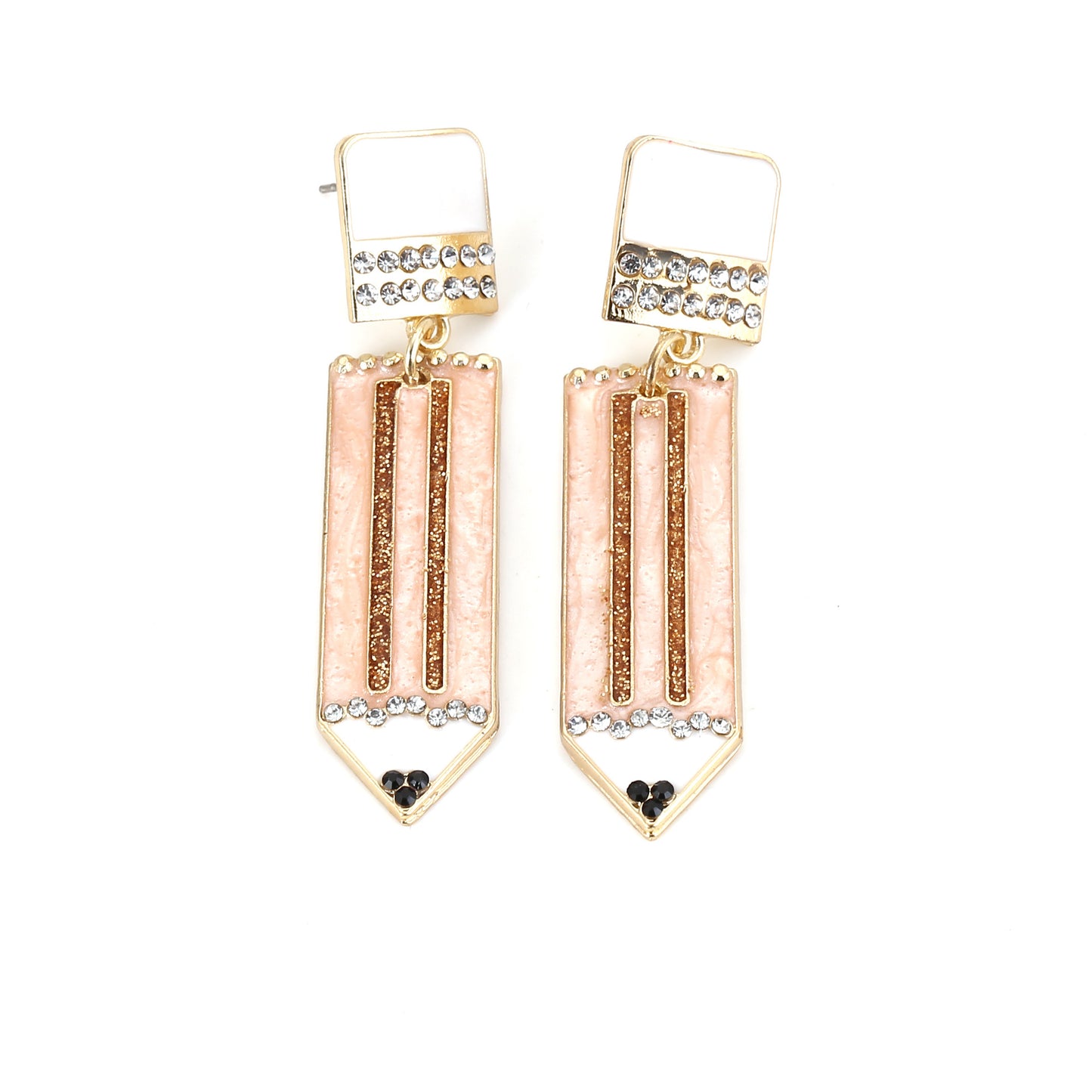 Trendy Back-to-School Creative Colorful Alloy Diamond-Encrusted Drip Oil Pencil Earrings - Unique & Minimalist Design for School and Everyday Style