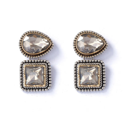 Elegant Vintage-Style Alloy Geometric Quadrilateral Pendant Earrings with Sparkling Rhinestones - Versatile Everyday Accessories for Women