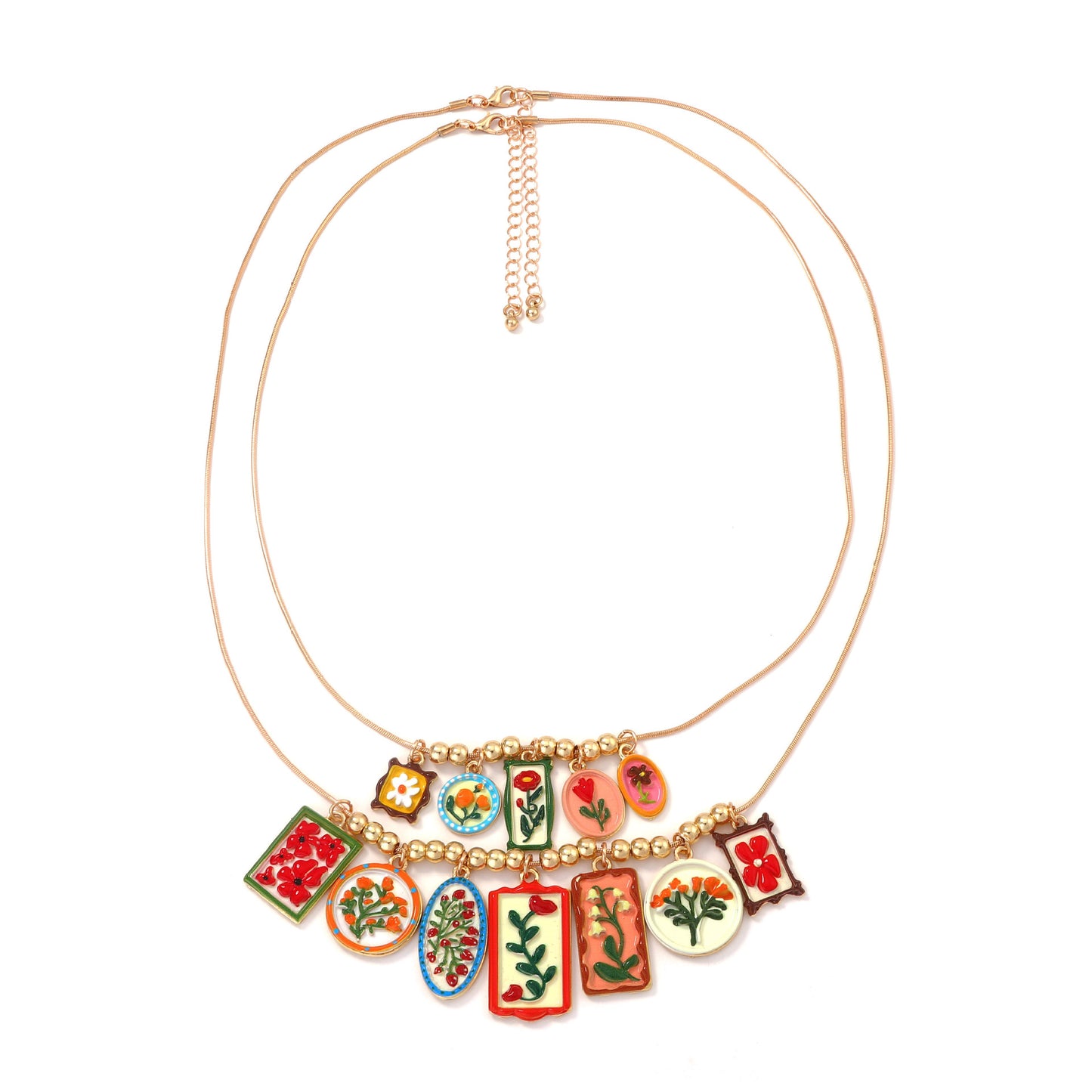 Unique Geometric Alloy Pendant Necklace with Colorful Print - Stylish Multi-Layered Casual Accessory for Every Occasion