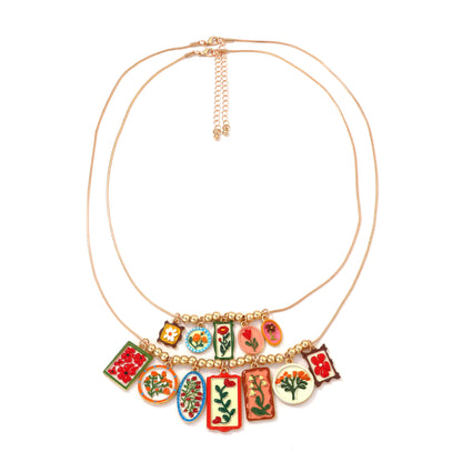 Unique Geometric Alloy Pendant Necklace with Colorful Print - Stylish Multi-Layered Casual Accessory for Every Occasion