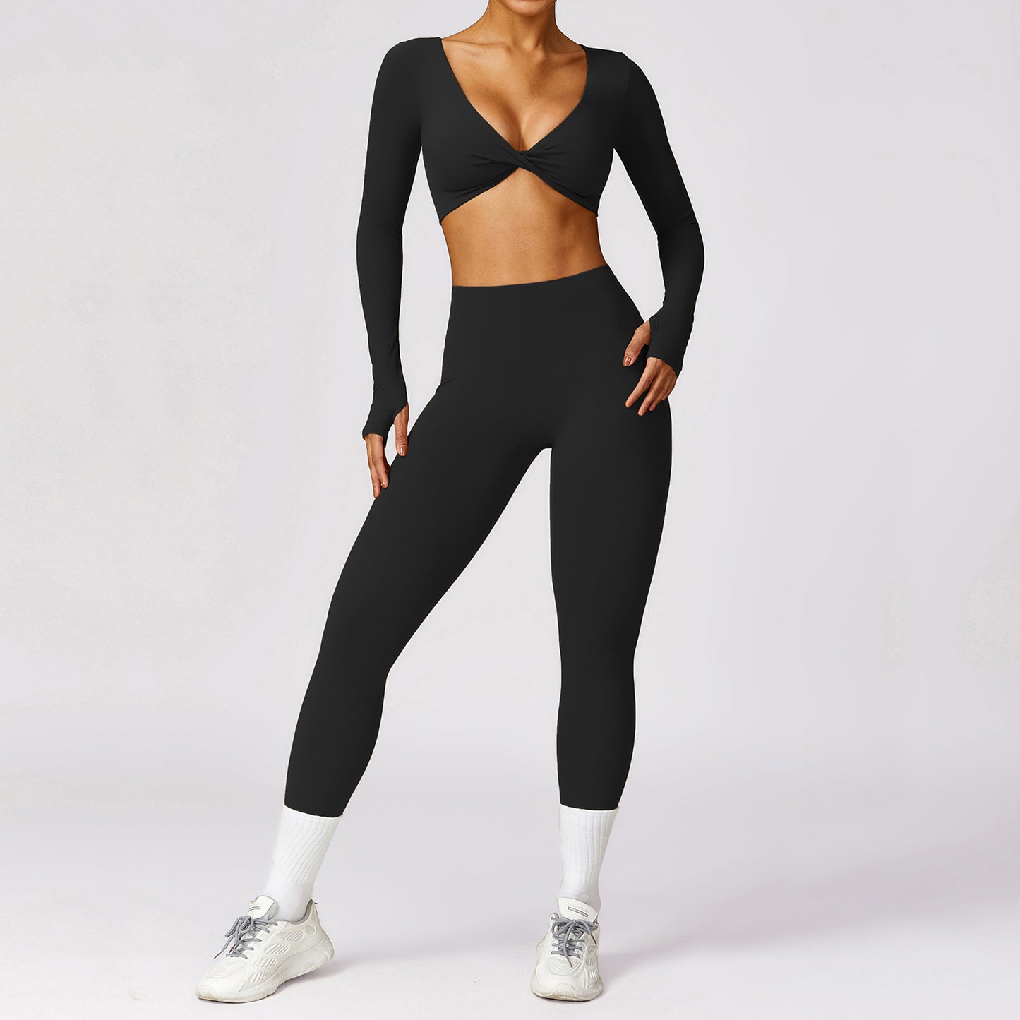 Soft Brushed Long Sleeve Yoga Set Quick Dry and Comfortable Activewear for Running and Fitness Model 8552