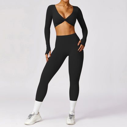 Women's Long Sleeve Brushed Yoga Set Quick Dry Fitted Sportswear for Running and Fitness and Comfortable Activewear 8552