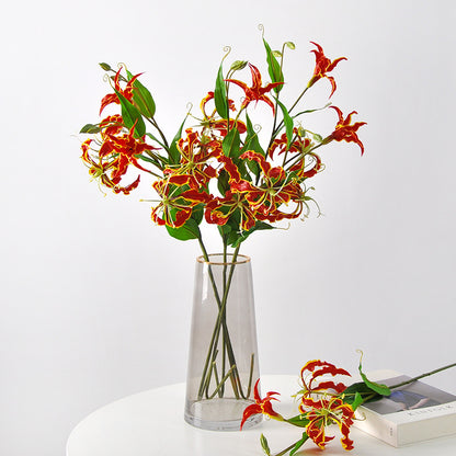 Realistic Artificial Lily Flower Arrangement - Perfect for Home Decor, Weddings, and Elegant Event Styling | Beautiful Flame Lily Faux Flowers