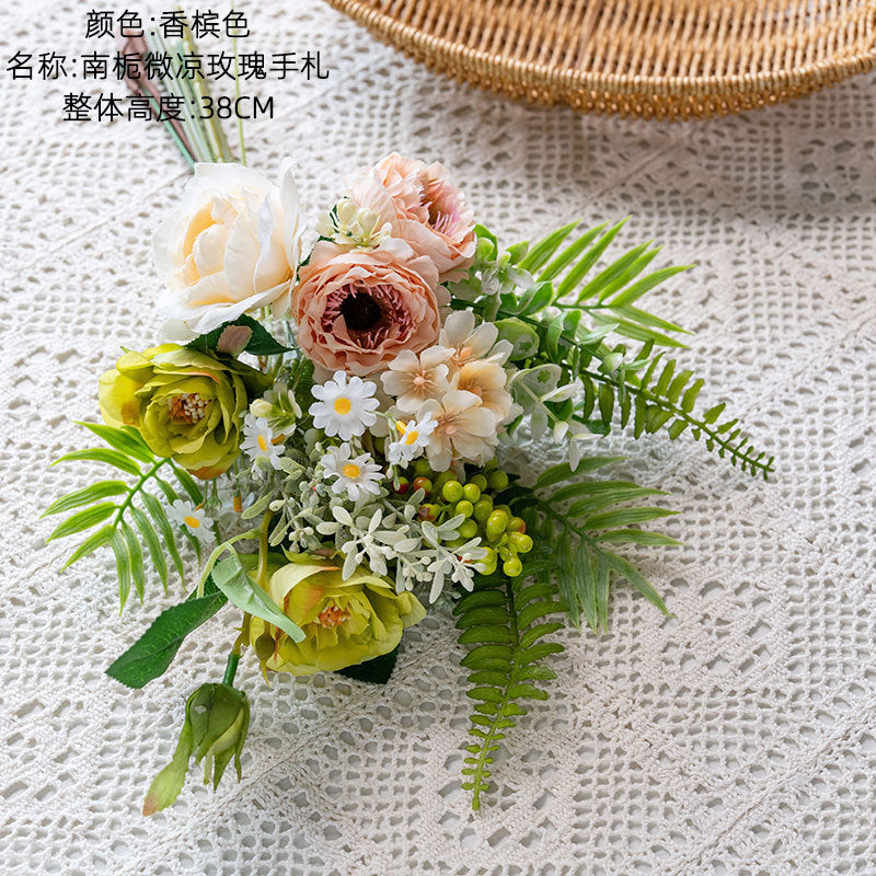 Elegant Faux Rose Bouquet with Sweet Osmanthus - Perfect for Wedding Decorations and Wall Art - Stunning Handheld Floral Arrangement - CF02013