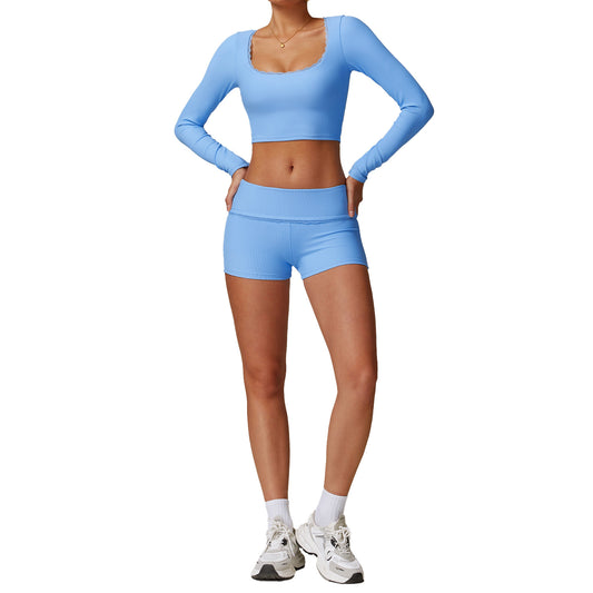 High Waisted Ribbed Yoga Set for Women Sculpting Supportive Fitness Outfit for Comfort and Performance Model 8828