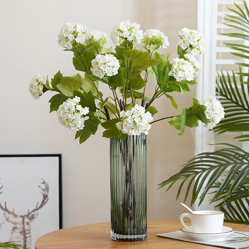 Three-Headed Small Hydrangea Faux Flowers - Lifelike Decorative Accents for Home and Weddings - Lucky Snowball Simulated Floral Arrangement