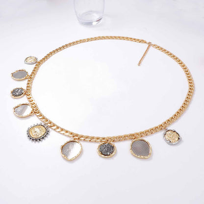 Stylish Minimalist Alloy Body Chain with Geometric Coin Pendant - Perfect for Casual Outfits and Everyday Wear