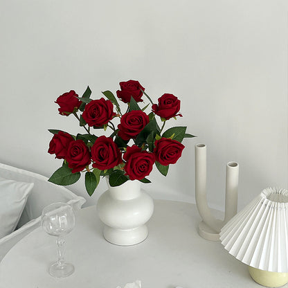 Elegant Single Velvet Faux Rose - Perfect for Valentine's Day, Wedding Decorations, and Hotel Accents - Luxurious and Realistic Floral Arrangement