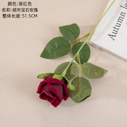 Luxurious Velvet Gemstone Rose Artificial Flower - Elegant Green Plant Decoration for Weddings and Events - Trendy Home Décor Craft - INS Style MW03340