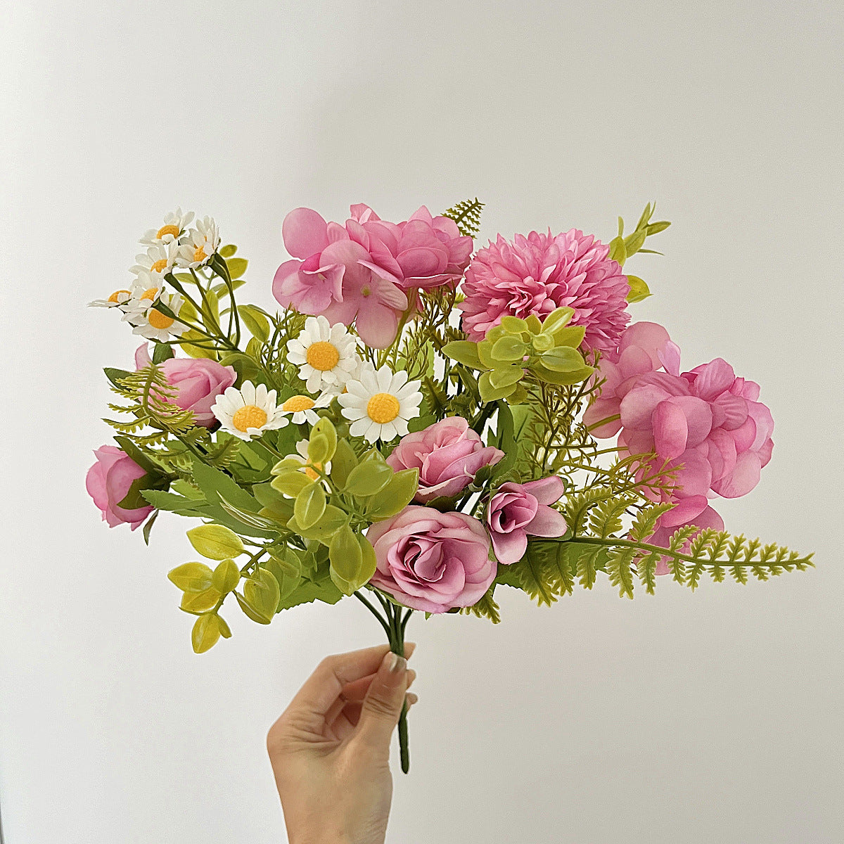 Vibrant Daisy-Inspired Faux Flower Bouquet with Hydrangeas - Perfect for Home Decor, Living Room Accent, Wedding Decorations, and Photography Props