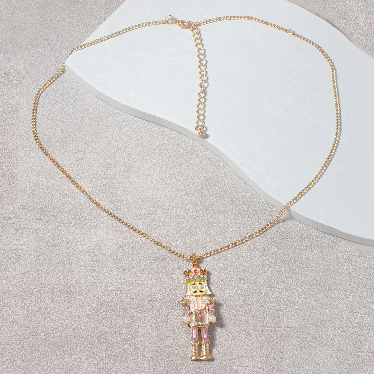 Creative Cartoon Alloy Drip Oil Nutcracker Soldier Pendant Necklace with Zirconia Stones - Versatile Everyday Accessory for Unique Style