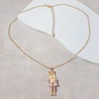 Creative Cartoon Alloy Drip Oil Nutcracker Soldier Pendant Necklace with Zirconia Stones - Versatile Everyday Accessory for Unique Style