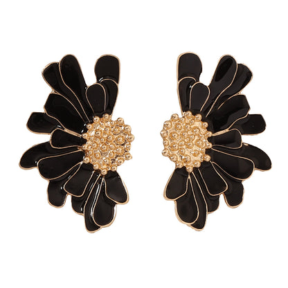 Alloy Enamel Floral Earrings - Stylish and Simple Flower Studs for a Fresh Accessory Look
