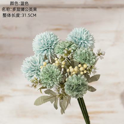 Lush Green Artificial Dandelion Bouquet – Realistic Faux Flower for Wedding and Event Decor – Elegant Home Craft Decoration MW83116