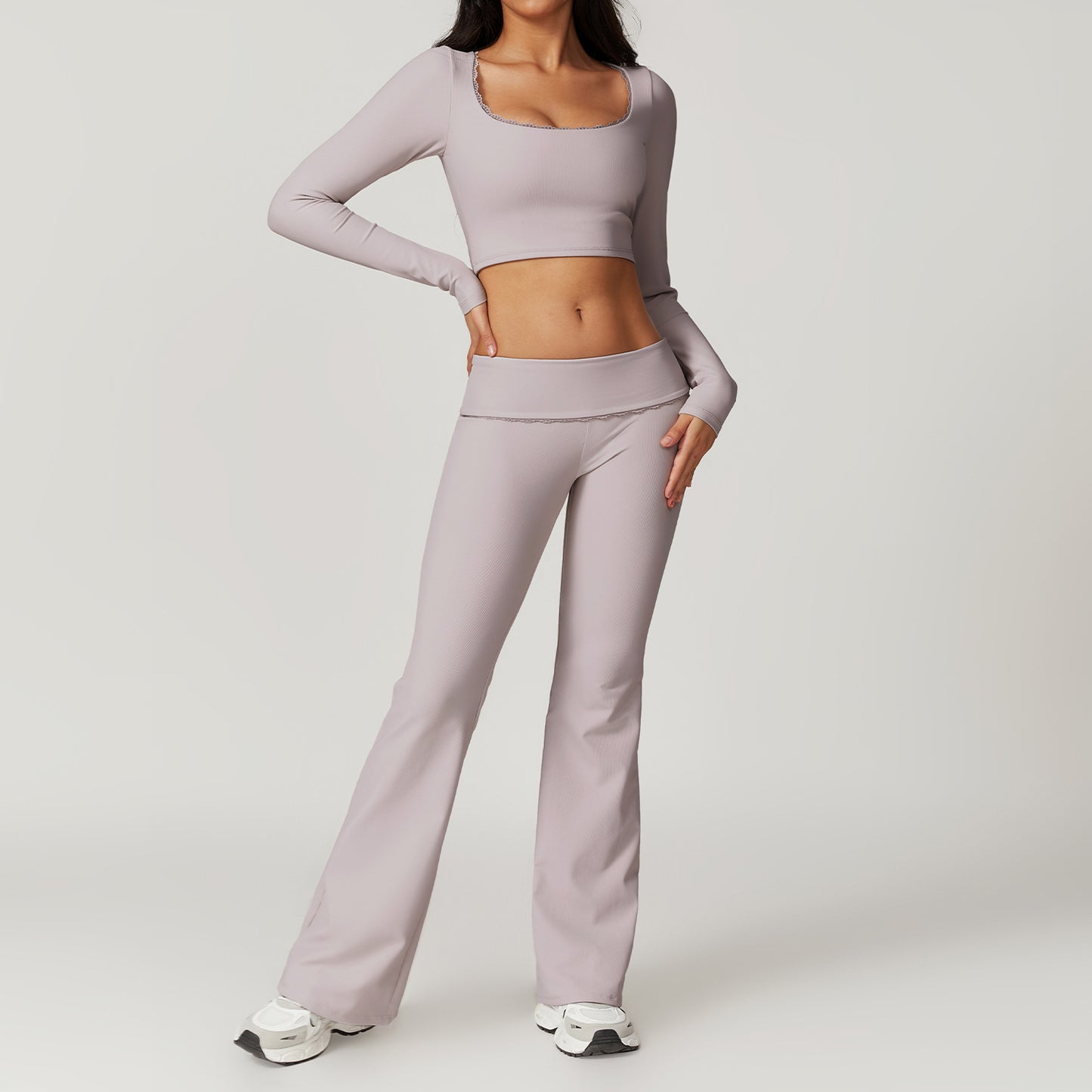 High Waisted Ribbed Yoga Set for Women Sculpting Supportive Fitness Outfit for Comfort and Performance Model 8828