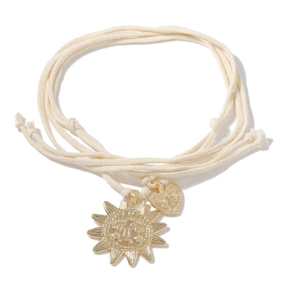 Stylish Casual Alloy Heart-Shaped Sun Pendant Necklace - Long Layered Design for Effortless Versatility