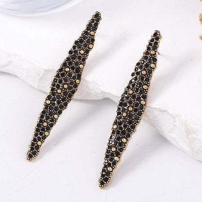 Stylish & Elegant Geometric Long Bar Earrings for Women -  Alloy with Sparkling Rhinestones - Unique Design for Eye-Catching Accessorizing
