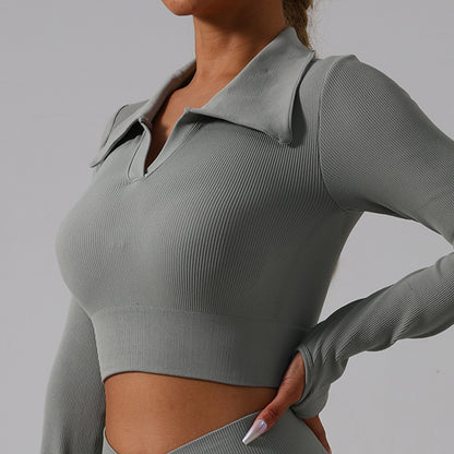 Long Sleeve Yoga Set with Collared Design for Fashionable Fitness and Comfortable Activewear