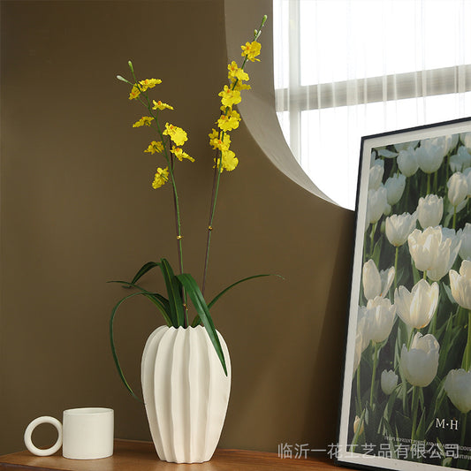 Realistic Dancing Orchid with Leaves - Charming Silk Flower Arrangement for Home Décor, Ideal for Indoor Decoration and Creative Display in Windows