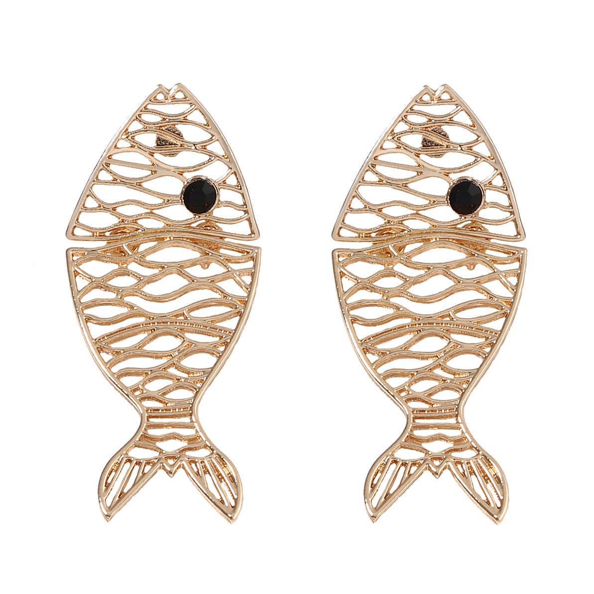 Stylish Double Layer Alloy Hollow Animal Fish Earrings - Trendy Vacation-Inspired Jewelry for a Unique Statement Look