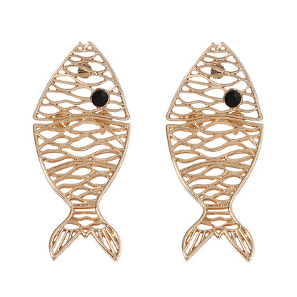 Stylish Double Layer Alloy Hollow Animal Fish Earrings - Trendy Vacation-Inspired Jewelry for a Unique Statement Look