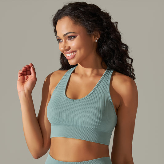 Seamless Breathable Knitted Yoga Tank Top Women's Running Sports Bra with Anti Shock Support Back Design and Plus Size Options