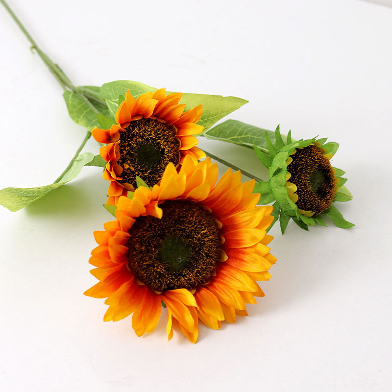 Single Stem Triple-Headed Rustic Sunflower - Realistic Silk Flower for Weddings, Photography, and Home Decor