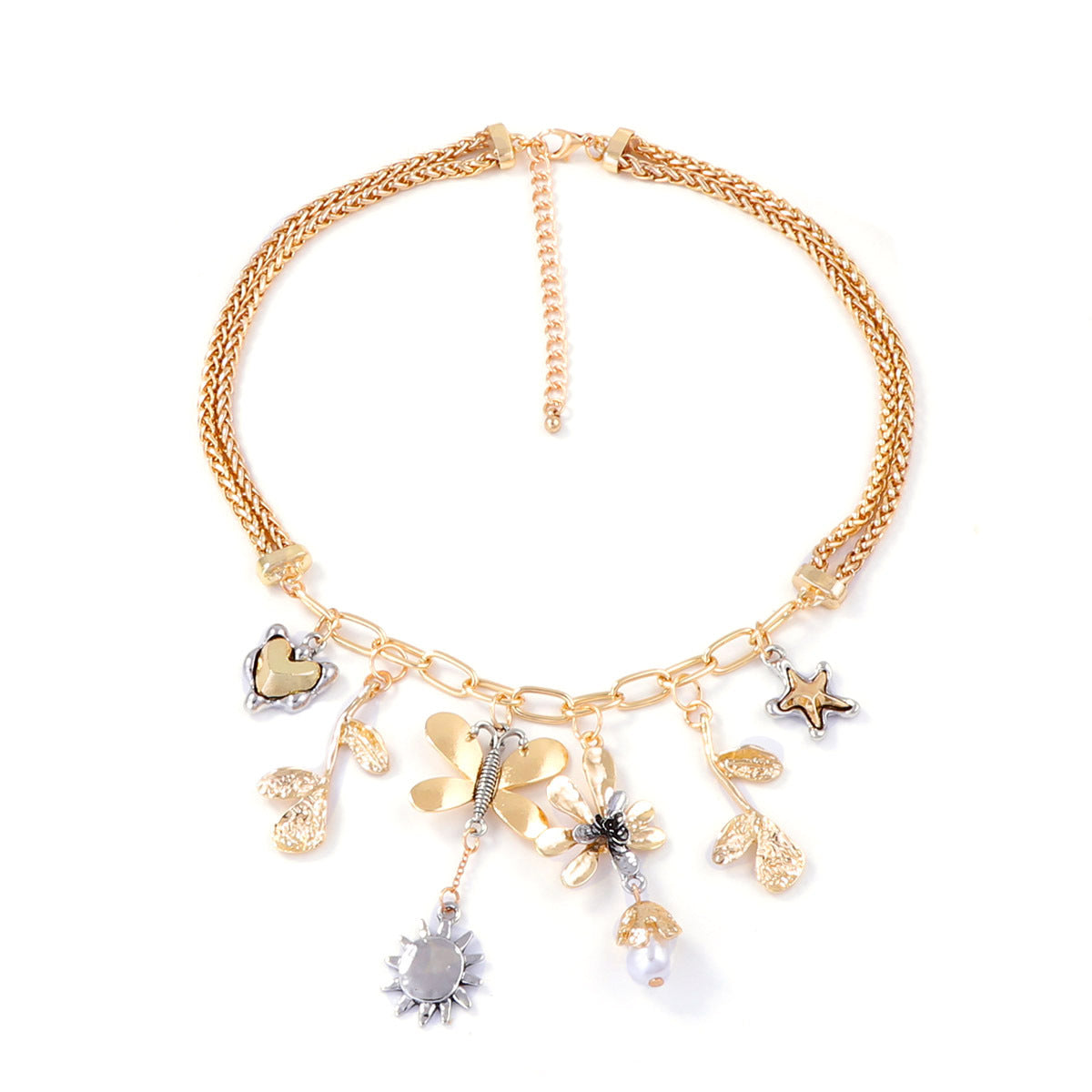 Elegant Alloy Animal and Flower Tassel Pendant Women’s Chain Necklace – Chic, Versatile and Perfect for Any Casual Occasion