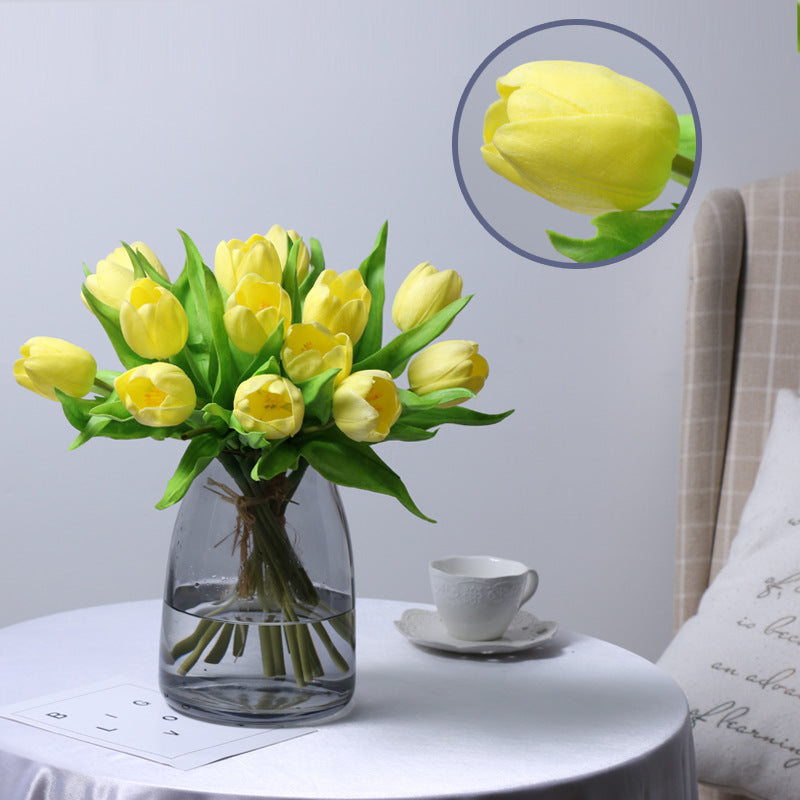 Realistic Artificial PU Tulip Flowers - Round Head Decorative Fake Tulips for Home Décor, Wedding Celebrations, and Photography Props