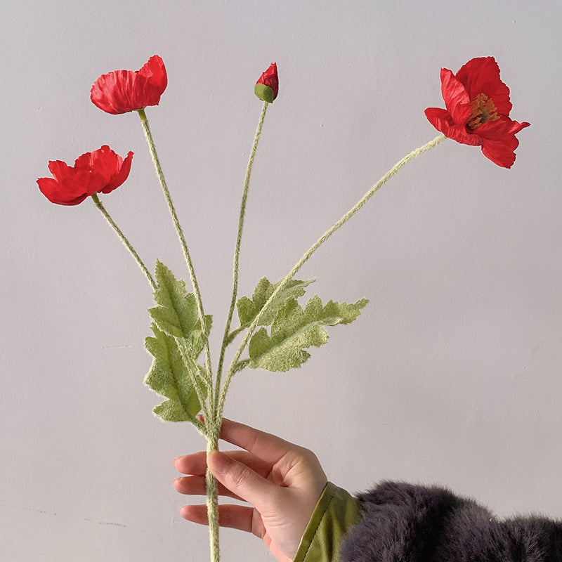 Vivid Red Poppy Faux Floral Arrangement - Velvety Touch, Perfect for Weddings, Home Decor, and Living Room Accent, High-Quality Artificial Flowers