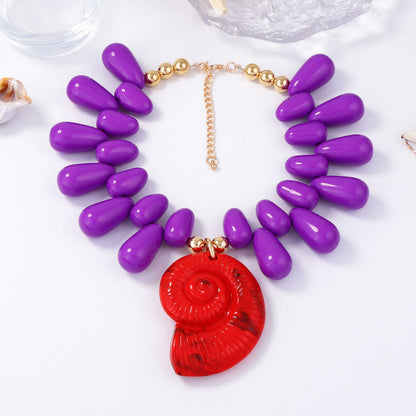 Unique Ocean-Inspired Beaded Sea Shell Pendant Necklace - Trendy and Versatile Women's Statement Jewelry for Beach Getaways