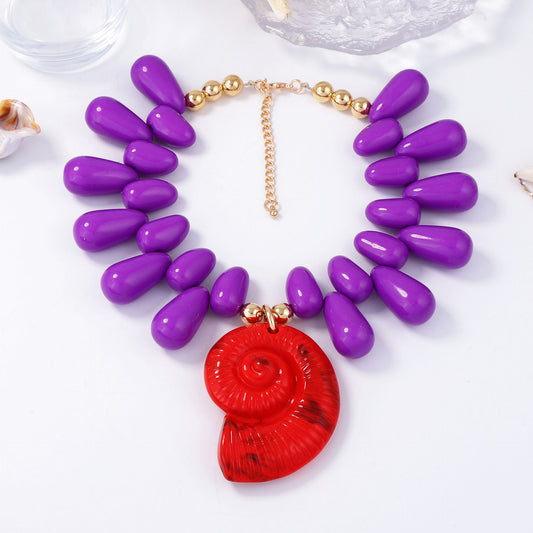 Unique Ocean-Inspired Beaded Sea Shell Pendant Necklace - Trendy and Versatile Women's Statement Jewelry for Beach Getaways
